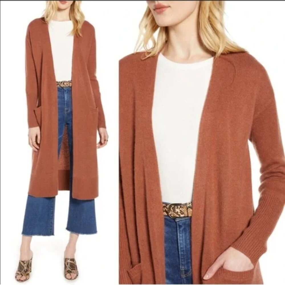 Women's Rust Cashmere Blend Cardigan Sweater